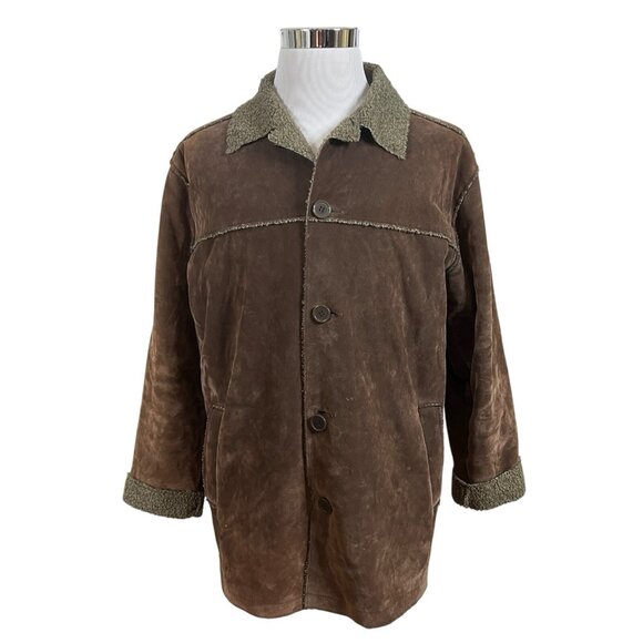 Ted Affleck XL Coat Jacket Suede Leather Brown Tan Faux Shearling Western Cowboy - Picture 2 of 7